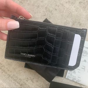 Saint Laurent Fragments Card Case in Croc Leather
